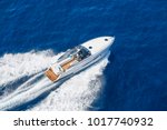 Aerial view luxury motor boat