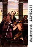 Small photo of Stained glass window depicting the Gospel parable of the Prodigal Son