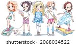 vector set of cute blond and... | Shutterstock .eps vector #2068034522