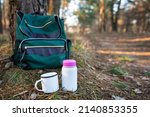 trekking  hiking. a backpack... | Shutterstock . vector #2140853355