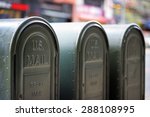 Row of outdoors mailboxes in NY, USA