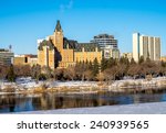 Saskatchewan River valley and Saskatoon skyline on a cold winter day. 