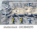 Small photo of Los Angeles, United States - November 4, 2022: Airplanes from jetBlue and Spirit Airlines at Los Angeles Airport (LAX) aerial view in the United States.