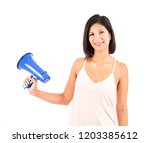 young latin woman holding a... | Shutterstock . vector #1203385612
