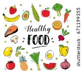 healthy food hand drawn... | Shutterstock .eps vector #671199355