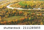 4k Aerial View Of Autumn River...