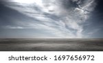 Dark Floor Background with Dramatic Sky and Scenic Clouds Panoramic Horizon Scene