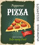 retro fast food pepperoni pizza ... | Shutterstock .eps vector #1021249375