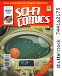 comic scifi book cover template ... | Shutterstock .eps vector #744162175