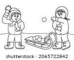 girl and boy with snowballs and ... | Shutterstock .eps vector #2065722842