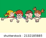 four smiling children  funny... | Shutterstock .eps vector #2132185885