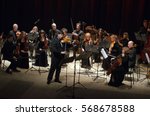 Small photo of DNIPRO, UKRAINE - JANUARY 30, 2017: Famous violinist Eugene Kostritsky and members of the FOUR SEASONS Chamber Orchestra perform at the State Drama Theatre.