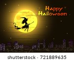 young witch and cat on the... | Shutterstock .eps vector #721889635