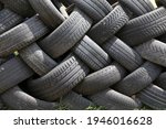Old Car Tires In Row As A Fence ...