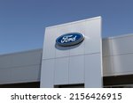 Small photo of Kendallville - Circa May 2022: Ford Car, SUV and Pickup Truck dealership. Ford manufactures the F-150 and F-Series trucks, Mustang Mach-E and Escape.