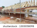 Small photo of Building the annexe or annex to a house from brick and timber frame