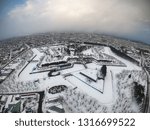 Small photo of In February, Goryokaku park overspread by snow in winter. It is a old star fort in Hakodate city on Hokkaido, Japan.