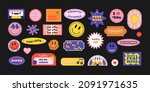 cool trendy retro stickers with ... | Shutterstock .eps vector #2091971635