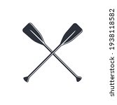 Crossed oars isolated on a white background. Square shaped canoe paddles in flat style, vector illustration.