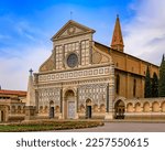 Small photo of Ornate gothic marble facade of the 14th century Basilica of Santa Maria Novella, the city's principal Dominican church in Florence, Italy