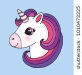 cute cartoon unicorn head emoji.... | Shutterstock .eps vector #1010473225