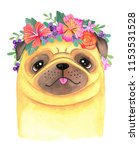 a cute cartoon pug wearing a... | Shutterstock . vector #1153531528