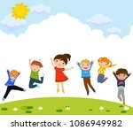 happy children jumping | Shutterstock .eps vector #1086949982
