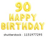 Small photo of Happy birthday 90 years golden inflatable balloons isolated on white background. 90th ninetieth birthday anniversary celebration.