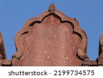 Small photo of close up of merlon on wall of Jama Masjid mosque in Delhi against blue sky