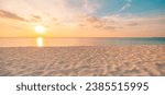 Small photo of Closeup sea sand beach. Beautiful panoramic landscape. Inspire tropical seascape horizon. Peace sunset sky calm tranquil relax panorama summer mood. Positive energy, meditation summer tropical island