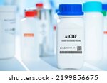 Small photo of AsCl4F arsenic tetrachloride fluoride CAS 87198-15-0 chemical substance in white plastic laboratory packaging