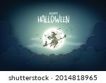 witch riding a broom flying in... | Shutterstock .eps vector #2014818965