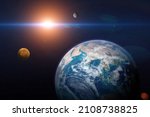 Solar system planets: Earth, Venus, Mercury. Terrestrial planets. Sci-fi background. Elements of this image furnished by NASA.