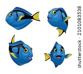 Cartoon Set Of Blue Tang Fish