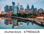 Philadelphia skyline at night with the Schuylkill river