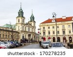 Small photo of WARSAW - JANUARY 04: Holy Cross Church designed by the architect Joseph Simon Bellotti, built between 1679-1696 in Baroque style in Warsaw in Poland on January 04, 2014