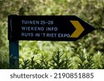 Small photo of Dedemsvaart, Netherlands- August 16, 2022: information board in garden Mien Ruys, Netherlands