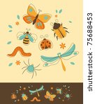 Set Of Insects In Retro Styled