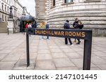 Small photo of London, UK - April 2 2022: The 'IWM' Churchill War Rooms, Clive Steps, King Charles Street, Westminster, London