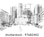 hand drawn of a big city with a modern skyscrapers