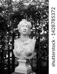 Small photo of ST.PETERSBURG, RUSSIA - 1 JUNE 2019: Sibyl of Eritrean statue in Summer Garden in Saint Petersburg, Russia. Sibyl in the ancient culture of the prophetess and soothsayer. Black and white.