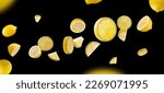 Small photo of Set of perfectly retouched lemons, whole halves and pieces glow from inside isolated on black background. Lemons fly through space. Excellent retouching and full depth of field.