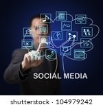 Small photo of business man showing that social media are the root of many online internet application marget growth