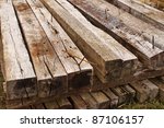Stacked Long Railroad Ties In...