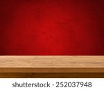 Wooden Table On Red Chalkboard...