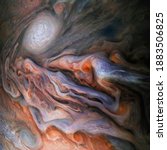 Small photo of The incredible beauty of Jupiter's atmosphere. Jovian Close Encounter. Jupiter's surface. Elements of image furnished by NASA