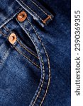 Small photo of Close up of details of new LEVI'S 501 Jeans. Buttons and seams and pockets close-up. Classic jeans model. LEVI'S is a brand name of Levi Strauss and Co, founded in 1853. 31.12.2021, Rostov, Russia