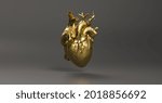Gold Anatomical human Heart. Anatomy and medicine concept image.