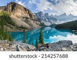 Moraine lake with the rocky mountains panorama in the banff canada