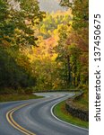 Small photo of S-curve road on Skyline Drive, tucked into the blue ridge mountains in Shenandoah National Park, Virgina.
